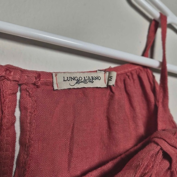 Lungo L'arno 100% Washable Italian Linen Coral Red Tank Top Beach Dress M - Picture 9 of 12